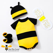 Load image into Gallery viewer, Baby's first bumble bee 4 piece romper costume set