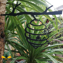 Load image into Gallery viewer, Black metal silhouette bee hive garden art