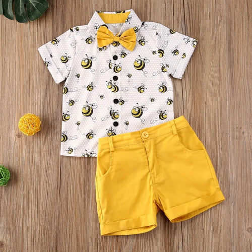 Boy's bee shirt and shorts set with bow tie