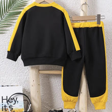 Load image into Gallery viewer, Boy's Black Yellow Colour Block Cartoon Bee Tracksuit Sweater jogging bottoms