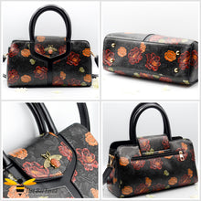 Load image into Gallery viewer, Black floral embossed leather Boston bee bag
