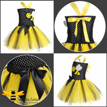 Load image into Gallery viewer, Girl's handmade tutu bumble bee dress with wings, antennae and bee wand