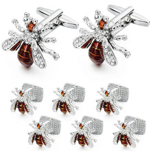 Load image into Gallery viewer, Hawson Crystal Bee Cufflinks Tuxedo Shirt Studs Set