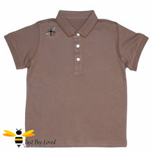 Load image into Gallery viewer, Brown Polo short sleeve shirt with bee embroidery motif