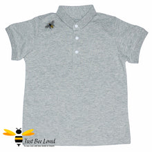 Load image into Gallery viewer, Grey Polo short sleeve shirt with bee embroidery motif