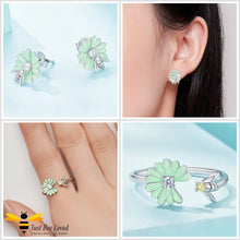 Load image into Gallery viewer, Flower and bee sterling silver 925 stud earrings and matching ring jewellery set