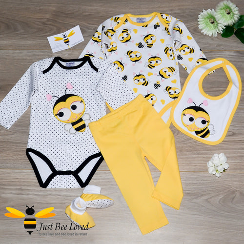 Baby Girls Sweet Bee 5-Piece Romper Gift Set - 0 to 12mths