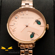 Load image into Gallery viewer, Amelia Austin Rose Gold Stainless Steel Bracelet watch inlaid with Swarovski Green Crystal Bees