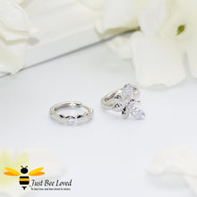 Load image into Gallery viewer, Asymmetrical bee and honeycomb sterling silver 925 hoop earrings