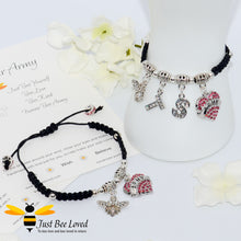 Load image into Gallery viewer, Handmade BTS Army Shamballa bee charm wish black colour bracelet with encouragement card