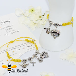 Handmade BTS Army Shamballa bee charm wish yellow fan bracelet with encouragement card