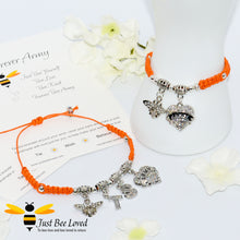 Load image into Gallery viewer, Handmade BTS Army Shamballa bee charm wish orange colour bracelet with encouragement card