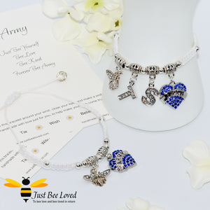 Handmade BTS Army white Shamballa bee charm wish bracelet with encouragement card