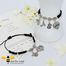 Load image into Gallery viewer, Handmade BTS Army black Shamballa bee charm wish bracelet with encouragement card