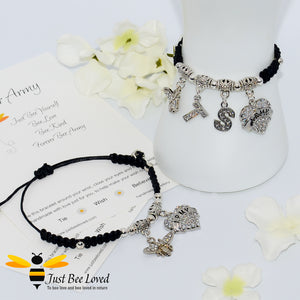 Handmade BTS Army black Shamballa bee charm wish bracelet with encouragement card