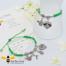 Load image into Gallery viewer, Handmade BTS Army Shamballa bee charm wish green bracelet with encouragement card