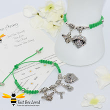 Load image into Gallery viewer, Green BTS Army Shamballa bee and heart charm wish bracelet with a fan encouragement verse card