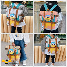 Load image into Gallery viewer, Little girl wearing a Japanese style children's honey and bee backpack school bag