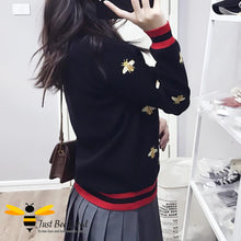 Load image into Gallery viewer, Woman wearing black bee cardigan