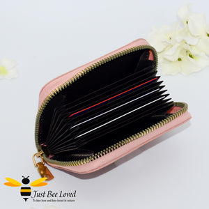 RFID card holder pink faux leather bumble bee wallet purse
