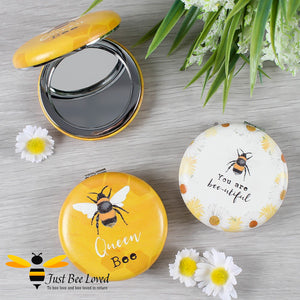 "You are bee-utiful" and "Queen Bee" Compact Make-up Bee Mirror