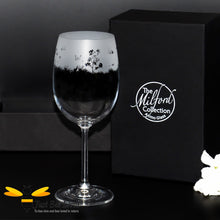 Load image into Gallery viewer, Milford frosted stemmed wine glass with bees, flowers and beehive design.