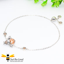 Load image into Gallery viewer, Sterling silver 925 Queen Honey Bee sliding bracelet with hexagon cubic zircon crystals