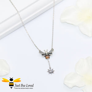 Sterling Silver 925 Bee & Star 3-piece Jewellery Set featuring matching necklace, ring and stud earrings
