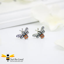 Load image into Gallery viewer, Sterling Silver 925 Bee &amp; Star 3-piece Jewellery Set featuring matching necklace, ring and stud earrings