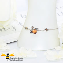 Load image into Gallery viewer, Sterling silver Queen Honey Bee sliding bracelet with hexagon cubic zircon crystals