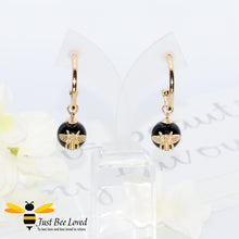 Load image into Gallery viewer, Black Stone Ball &amp; Bee Hoop Earrings Bee Trendy Fashion Jewellery