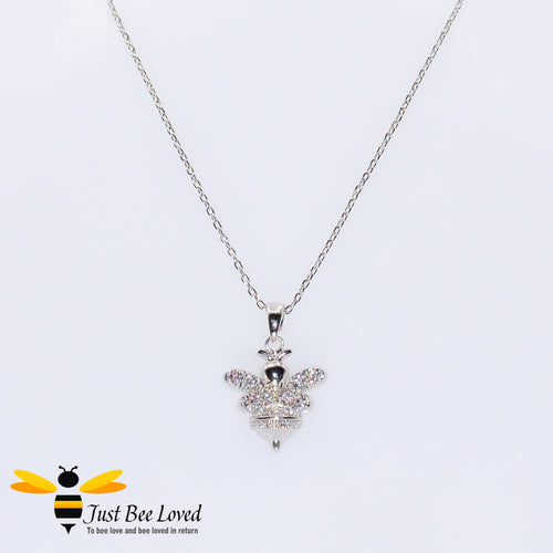Cubic Zircon Silver Plated Bee Pendant Necklace