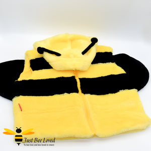 Children's Plush Hooded Bumblebee gilet with wings and antennae in black and yellow