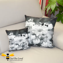 Load image into Gallery viewer, Just Bee Loved Home Decor Large scatter Cushion with Bumblebees and daisy photographic print by Landscape &amp; Nature Photographer Yasmin Flemming