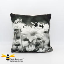 Load image into Gallery viewer, Just Bee Loved Home Decor Large scatter Cushion with Bumblebees and daisy photographic print by Landscape &amp; Nature Photographer Yasmin Flemming