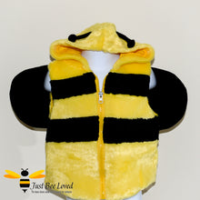 Load image into Gallery viewer, Children's Plush Hooded Bumblebee gilet with wings and antennae in black and yellow