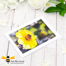 Load image into Gallery viewer, Bumblebee and Dahlia Get Well Soon Photographic Greeting Card by Landscape &amp; Nature Photographer Yasmin Flemming