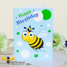 Load image into Gallery viewer, Just Bee Loved Little Bee Happy Birthday Greeting Card for Boy with Bee illustration by Artist Yasmin Flemming