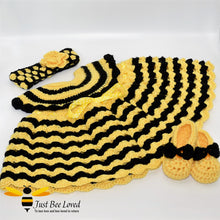 Load image into Gallery viewer, Just Bee Loved Hand Crocheted Baby Girl 3 Piece Dress Set in Bee Colours