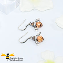 Load image into Gallery viewer, Sterling Silver Queen Honey Bee dangle fish-hook earrings