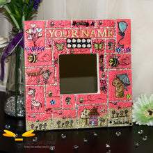 Load image into Gallery viewer, Children&#39;s Personalised Handmade Bees Mosaic Clay Mirror in pink