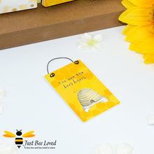 Load image into Gallery viewer, Sentimental wooden mini sign card with bee related message 'You are the bees knees.'