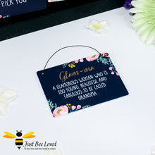Load image into Gallery viewer, Sentimental wooden mini sign card with bee related message &quot;Glam-ma, too beautiful and fabulous to be called grandma&quot; and bee and flowers design