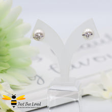 Load image into Gallery viewer, White pearl with a bee sterling silver 925 stud earrings
