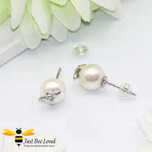 Load image into Gallery viewer, White Pearl & Bee Sterling Silver 925 Stud Earrings & Ring Jewellery Set