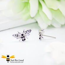 Load image into Gallery viewer, Sterling Silver & Black Zircon Bee Stud Earrings