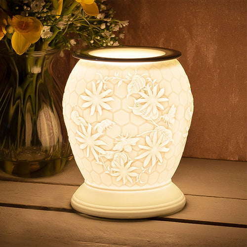 Honeycomb and bees etched ceramic electric aroma lamp