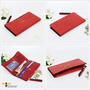 Gallery of Faux suede leather long bee wallet purse in red colour