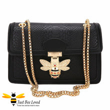 Load image into Gallery viewer, Embossed textured pu leather black handbag with bee decoration