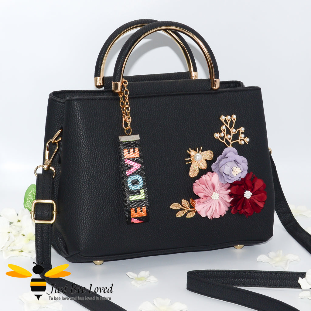 Flowers Bee Embellished Shoulder Handbag 5 Colours